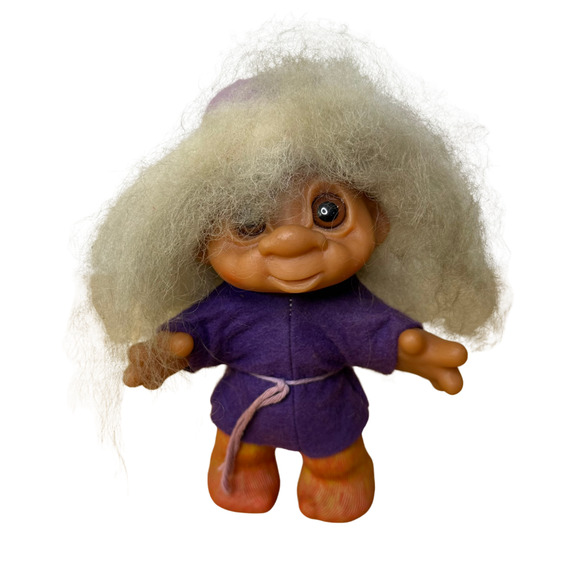 Vintage Other - Vintage 1980 DAM Troll Doll Denmark 24-4 Marked Collectible White Hair Outfit 8"